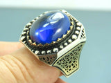 Turkish Handmade Jewelry 925 Sterling Silver Sapphire Stone Mens Rings