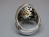 Turkish Handmade Jewelry 925 Sterling Silver Amber Stone Mens Rings