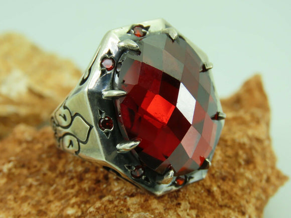 Turkish Handmade Jewelry 925 Sterling Silver Ruby Stone Mens Rings