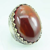 Turkish Handmade Jewelry 925 Sterling Silver Amber Stone Mens Rings