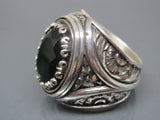 Turkish Handmade Jewelry 925 Sterling Silver Emerald Stone Engraved Mens Rings
