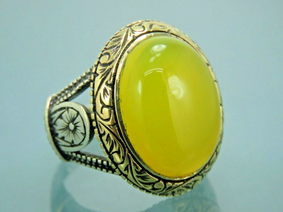 Turkish Handmade Jewelry 925 Sterling Silver Engraved Agate Stone Mens Rings