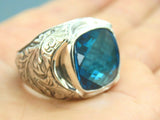 Turkish Handmade Jewelry 925 Sterling Silver Aquamarine Stone Mens Rings