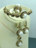 Turkish Handmade Jewelry 925 Sterling Silver Pearl Stone Women's Necklace, Earring, Bracelet & Ring Jewelry Set