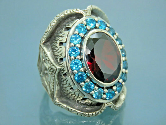 Turkish Handmade Jewelry 925 Sterling Silver Garnet Stone Mens Rings