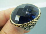 Turkish Handmade Jewlry 925 Sterling Silver Sapphire Stone Mens Rings