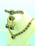 Turkish Handmade Jewelry 925 Sterling Silver Emerald Stone Women's Necklace, Earring, Bracelet & Ring Jewelry Set