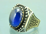 Turkish Handmade Jewelry 925 Sterling Silver Sapphire Stone Mens Rings