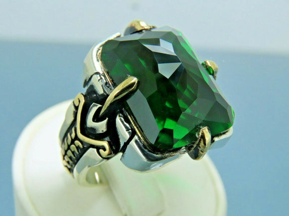 Turkish Handmade Jewelry 925 Sterling Silver Emerald Stone Mens Rings