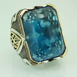 Turkish Handmade Jewelry 925 Sterling Silver Aquamarine Stone Mens Rings