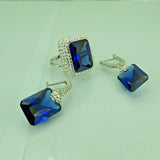 Turkish Handmade Jewelry 925 Sterling Silver Sapphire Stone Women's Earrings & Ring Jewelry Set