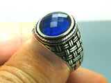 Turkish Handmade Jewelry 925 Sterling Silver Sapphire Stone Mens Rings