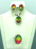 Turkish Handmade Jewelry 925 Sterling Silver Tourmaline Stone Women's Earrings, Pendant & Ring Jewelry Set