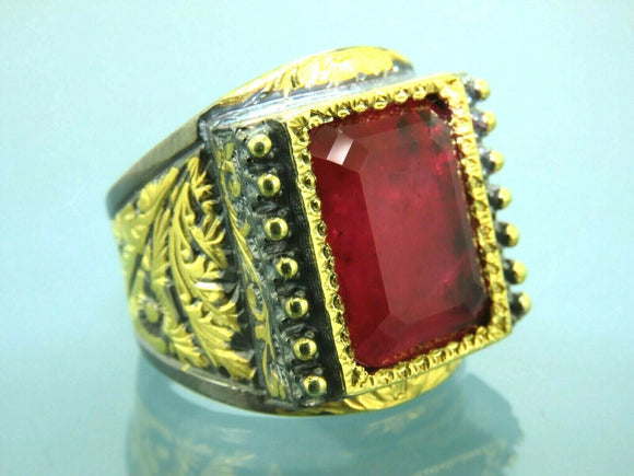 Turkish Handmade Jewelry 925 Sterling Silver Ruby Stone Mens Rings