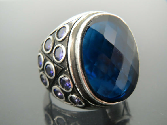 Turkish Handmade Jewelry 925 Sterling Silver Sapphire Stone Mens Rings