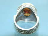 Turkish Handmade Jewelry 925 Sterling Silver Quartz Stone Engraved Mens Rings