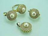 Turkish Handmade Jewelry 925 Sterling Silver Pearl Stone Women's Earrings, Pendant & Ring Jewelry Set