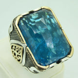 Turkish Handmade Jewelry 925 Sterling Silver Aquamarine Stone Mens Rings