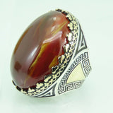 Turkish Handmade Jewelry 925 Sterling Silver Amber Stone Mens Rings