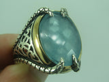 Turkish Handmade Jewelry 925 Sterling Silver Aquamarine Stone Mens Rings