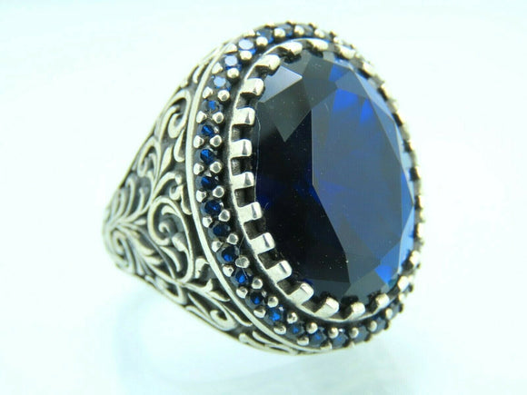 Turkish Handmade Jewelry 925 Sterling Silver Sapphire Stone Mens Rings