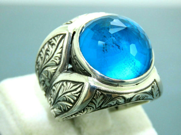 Turkish Handmade Jewelry 925 Sterling Silver Aquamarine Stone Mens Rings