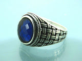 Turkish Handmade Jewelry 925 Sterling Silver Sapphire Stone Mens Rings