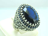 Turkish Handmade Jewelry 925 Sterling Silver Sapphire Stone Mens Rings