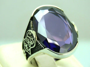 Turkish Handmade Jewelry 925 Sterling Silver Amethyst Stone Religious Mens Rings