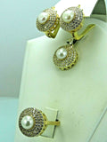 Turkish Handmade Jewelry 925 Sterling Silver Pearl Stone Women's Earrings, Pendant & Ring Jewelry Set