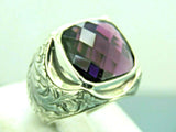 Turkish Handmade Jewelry 925 Sterling Silver Amethyst Stone Engraved Mens Rings