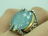 Turkish Handmade Jewelry 925 Sterling Silver Aquamarine Stone Mens Rings