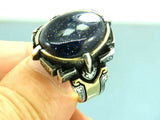 Turkish Handmade Jewelry 925 Sterling Silver Aventurine Stone Mens Rings