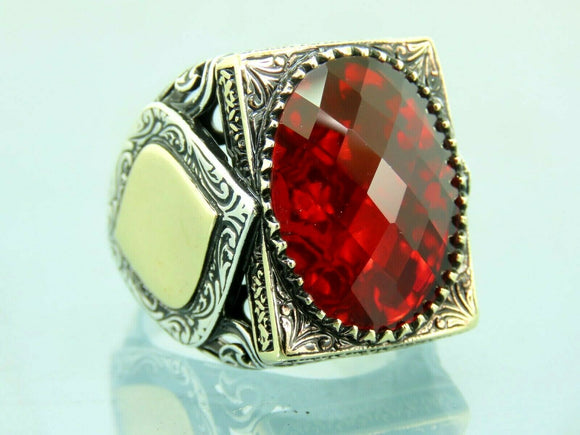 Turkish Handmade Jewelry 925 Sterling Silver Ruby Stone Mens Rings