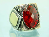 Turkish Handmade Jewelry 925 Sterling Silver Ruby Stone Mens Rings