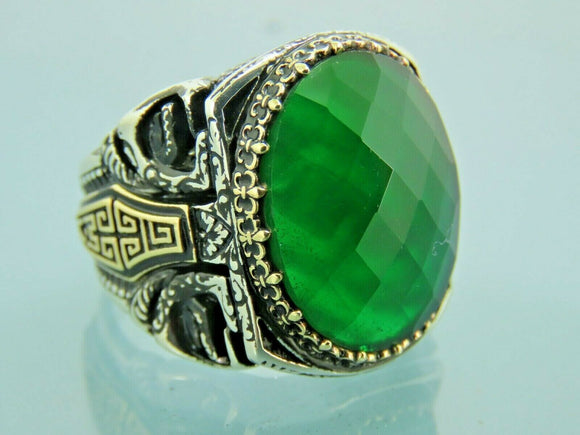 Turkish Handmade Jewelry 925 Sterling Silver Emerald Stone Mens Rings