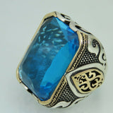 Turkish Handmade Jewelry 925 Sterling Silver Aquamarine Stone Mens Rings