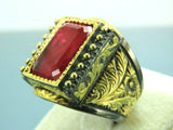 Turkish Handmade Jewelry 925 Sterling Silver Ruby Stone Mens Rings