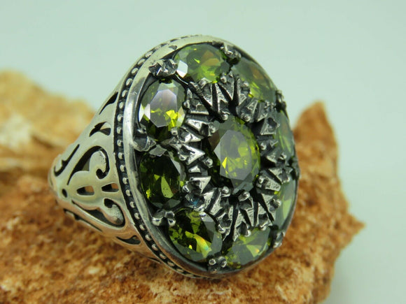 Turkish Handmade Jewelry 925 Sterling Silver Peridot Stone Men's Rings