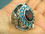 Turkish Handmade Jewelry 925 Sterling Silver Garnet Stone Mens Rings