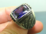 Turkish Handmade Jewelry 925 Sterling Silver Amethyst Stone Engraved Mens Rings