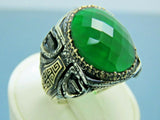 Turkish Handmade Jewelry 925 Sterling Silver Emerald Stone Mens Rings