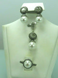 Turkish Handmade Jewelry 925 Sterling Silver Pearl Stone Women's Earrings, Pendant & Ring Jewelry Set