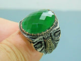 Turkish Handmade Jewelry 925 Sterling Silver Emerald Stone Mens Rings