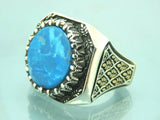 Turkish Handmade Jewelry 925 Sterling Silver Turquoise Stone Mens Rings