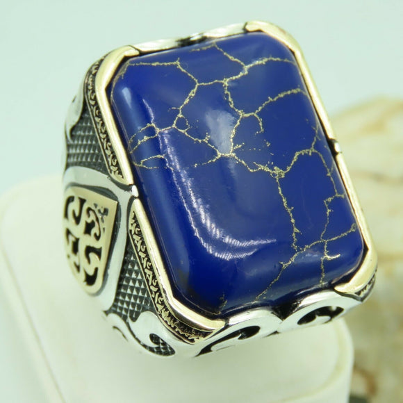 Turkish Handmade Jewelry 925 Sterling Silver Lapis Stone Men's Rings