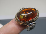 Turkish Handmade Jewelry 925 Sterling Silver Amber Stone Mens Rings