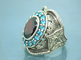 Turkish Handmade Jewelry 925 Sterling Silver Garnet Stone Mens Rings