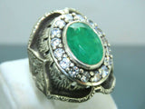 Turkish Handmade Jewelry 925 Sterling Silver Emerald Stone Mens Rings