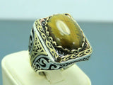 Turkish Handmade Jewelry 925 Sterling Silver Tiger's Eye Stone Mens Rings